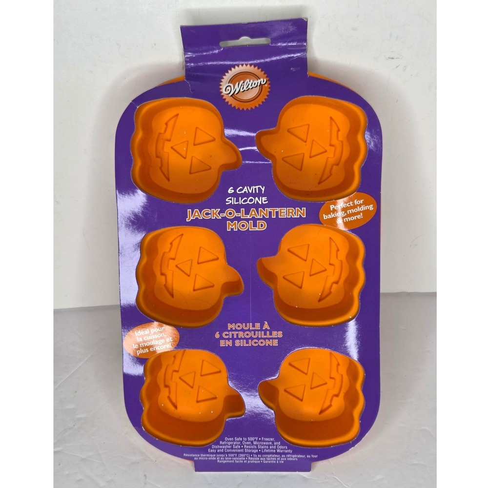 Wilton Halloween Silicone Jack-O-Lantern 6 Cavity Pumpkin Baking Mold Orange